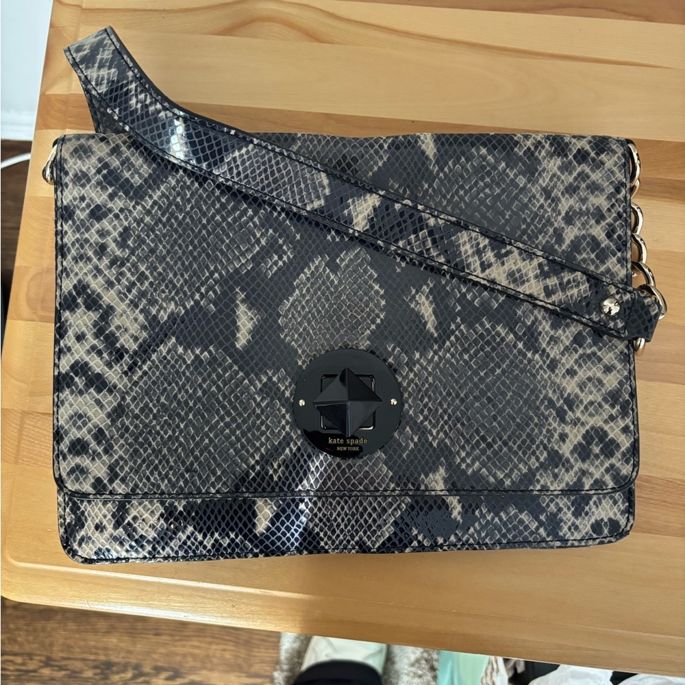 Kate Spade Black and Cream Snake Print Shoulder Bag